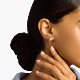 A pair of 14K White Gold Channel Hoop Earrings with 1/2 CTW of lab-grown diamonds, a highly practical choice among Luxury Push Present Ideas and diamond earrings push present options.