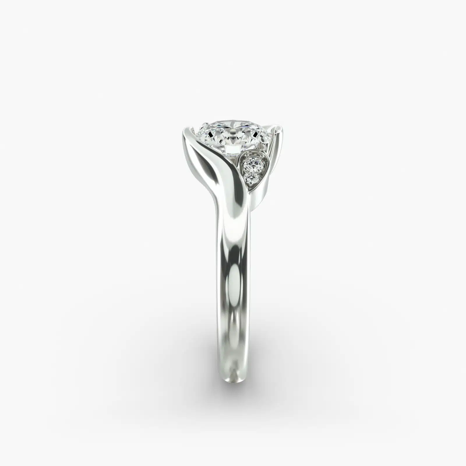 A Modern Leaf Bypass Side Stone Diamond Ring Setting in 14K White Gold with 0.07 CTW, a unique option for Luxury Push Present Ideas and a custom push present ring.