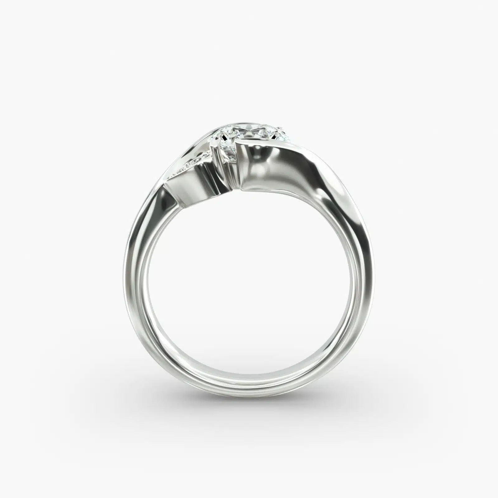 A Modern Leaf Bypass Side Stone Diamond Ring Setting in 14K White Gold with 0.07 CTW, a unique option for Luxury Push Present Ideas and a custom push present ring.