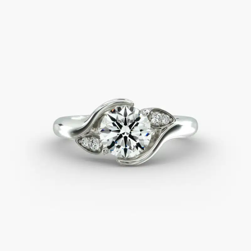 A Modern Leaf Bypass Side Stone Diamond Ring Setting in 14K White Gold with 0.07 CTW, a unique option for Luxury Push Present Ideas and a custom push present ring.