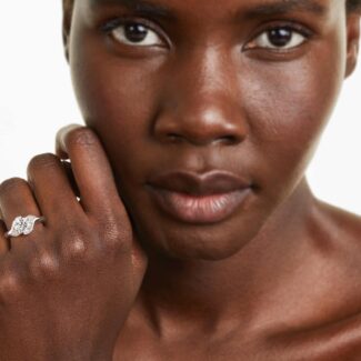 A Modern Leaf Bypass Side Stone Diamond Ring Setting in 14K White Gold with 0.07 CTW, a unique option for Luxury Push Present Ideas and a custom push present ring model view.