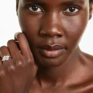 A Modern Leaf Bypass Side Stone Diamond Ring Setting in 14K White Gold with 0.07 CTW, a unique option for Luxury Push Present Ideas and a custom push present ring model view.