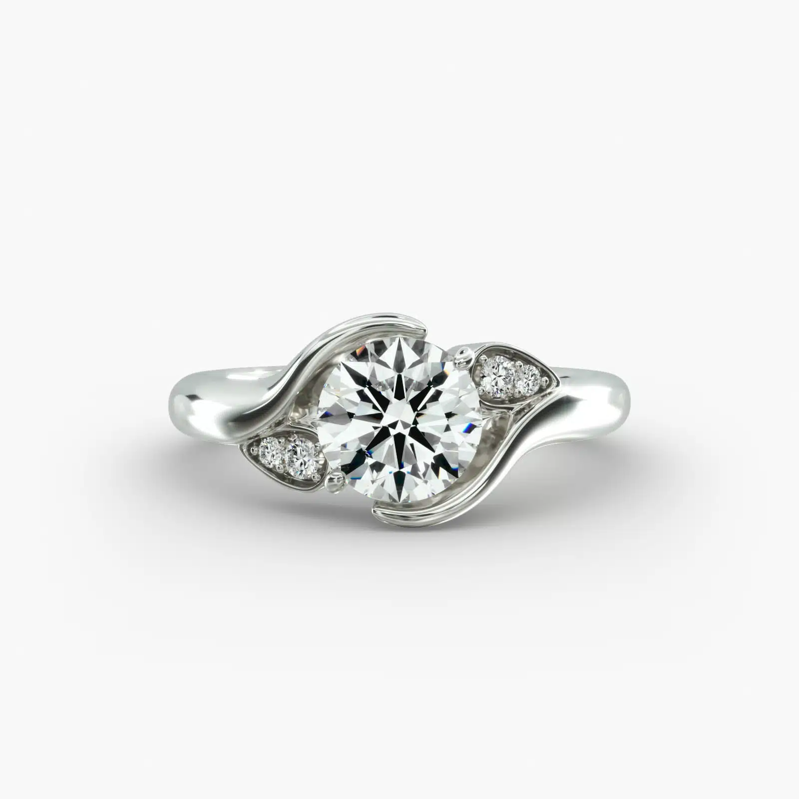 A Modern Leaf Bypass Side Stone Diamond Ring Setting in 14K White Gold with 0.07 CTW, a unique option for Luxury Push Present Ideas and a custom push present ring.