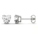 A pair of Heart Four-Prong Basket Stud Earrings featuring 2 CTW DEW Moissanite in 14K White Gold, a brilliant alternative for Luxury Push Present Ideas and a diamond earrings push present.