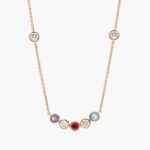 A Personalized Round Cut Three Birthstone Smile Necklace with 1 CTW Lab-Grown Diamonds in 14K Yellow Gold, the most sentimental option among Luxury Push Present Ideas and push present necklace for mom gifts.