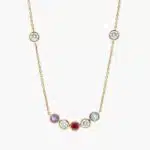 A Personalized Round Cut Three Birthstone Smile Necklace with 1 CTW Lab-Grown Diamonds in 14K Yellow Gold, the most sentimental option among Luxury Push Present Ideas and push present necklace for mom gifts.