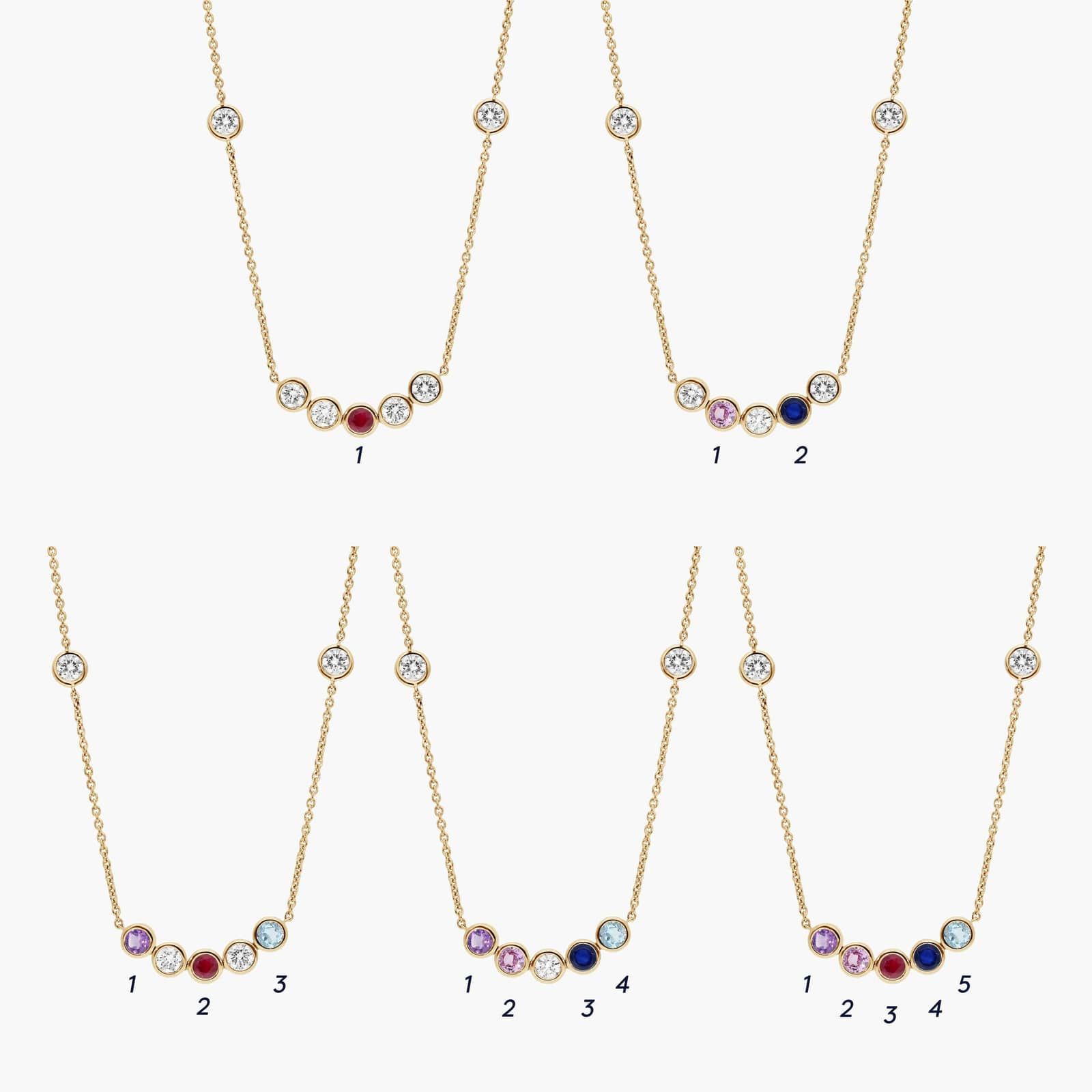 A Personalized Round Cut Three Birthstone Smile Necklace with 1 CTW Lab-Grown Diamonds in 14K Yellow Gold, the most sentimental option among Luxury Push Present Ideas and push present necklace for mom gifts.