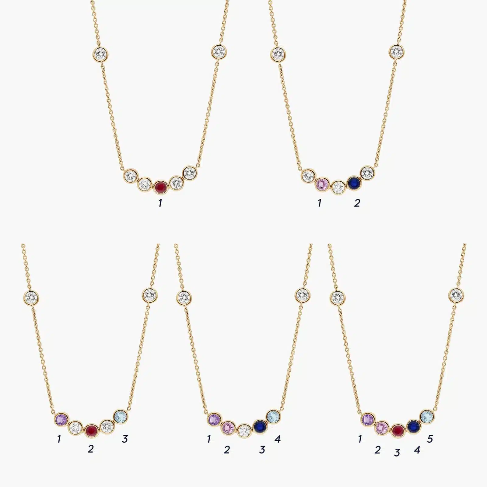 Personalized Round Cut Three Birthstone Smile Necklace With Lab-Grown Diamonds In 14K Yellow Gold 2 A Personalized Round Cut Three Birthstone Smile Necklace with 1 CTW Lab-Grown Diamonds in 14K Yellow Gold, the most sentimental option among Luxury Push Present Ideas and push present necklace for mom gifts.