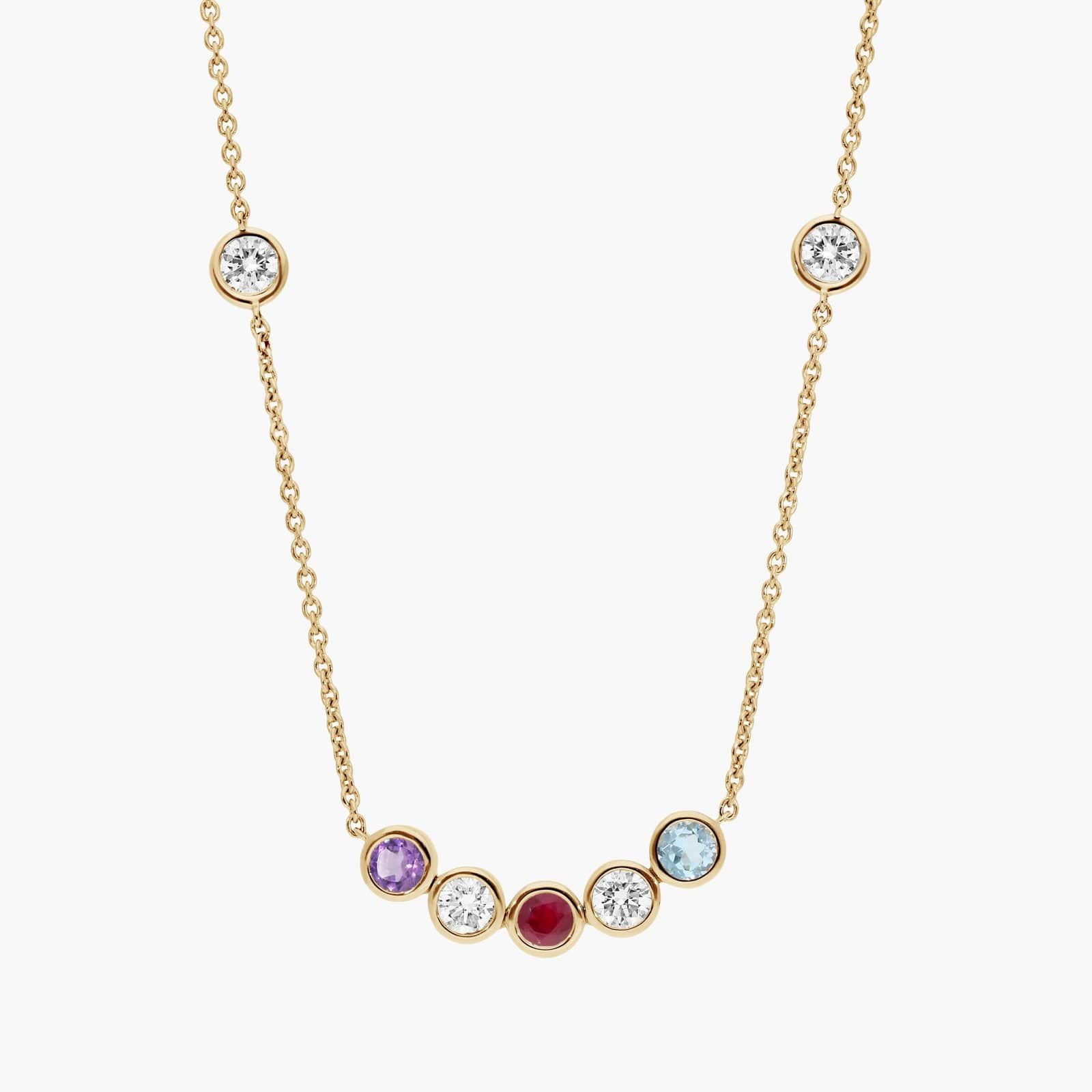 A Personalized Round Cut Three Birthstone Smile Necklace with 1 CTW Lab-Grown Diamonds in 14K Yellow Gold, the most sentimental option among Luxury Push Present Ideas and push present necklace for mom gifts.