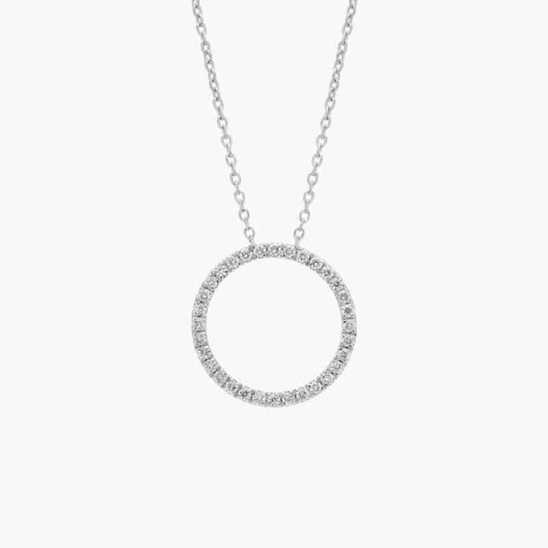 A Riviera Pavé Diamond Circle Necklace in 14K White Gold (3/4 CTW), a beautiful and symbolic item among Luxury Push Present Ideas.