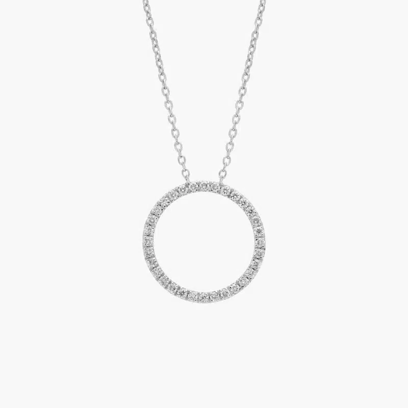 A Riviera Pavé Diamond Circle Necklace in 14K White Gold (3/4 CTW), a beautiful and symbolic item among Luxury Push Present Ideas.