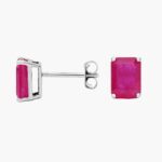 A pair of Emerald Cut Ruby Stud Earrings in 14K White Gold, a classic suggestion among Luxury Push Present Ideas for a new mother.