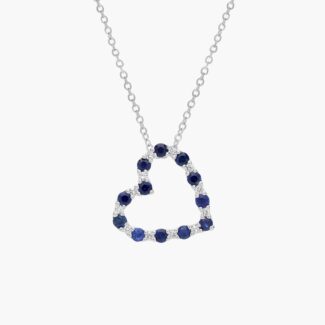 A Luna Sapphire and Diamond Heart Pendant Necklace in 14K White Gold, a thoughtful push present idea from husband and excellent luxury push present ideas gift.