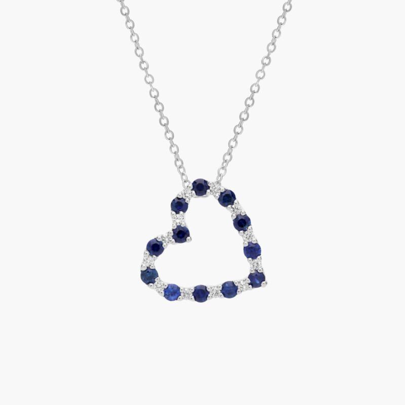 A Luna Sapphire and Diamond Heart Pendant Necklace in 14K White Gold, a thoughtful push present idea from husband and excellent luxury push present ideas gift.