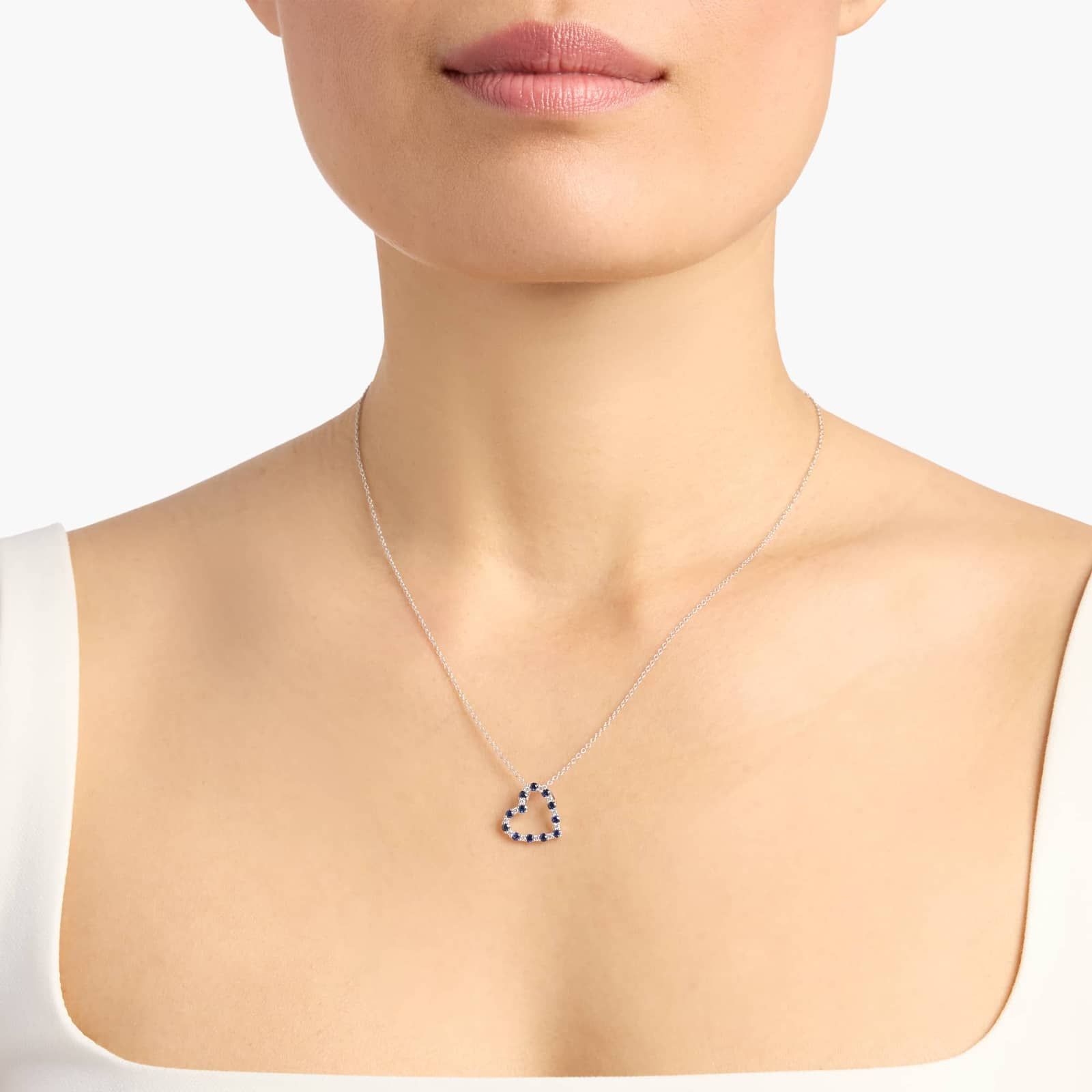 Sapphire Heart Necklace- Luxury Push Present Ideas for Wife d A Luna Sapphire and Diamond Heart Pendant Necklace in 14K White Gold, a thoughtful push present idea from husband and excellent luxury push present ideas gift.