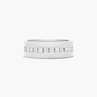 A Satin Finish Channel Set Mens Wedding Band With Diamonds (8.00mm) with 0.96 CTW of diamonds, set in Platinum.