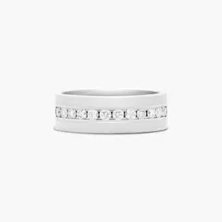 A Satin Finish Channel Set Mens Wedding Band With Diamonds (8.00mm) with 0.96 CTW of diamonds, set in Platinum.