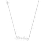 A personalized Script Name Necklace in 14K White Gold with a 0.10 CTW DEW Moissanite accent, a thoughtful option among Luxury Push Present Ideas and push present necklace for mom gifts.