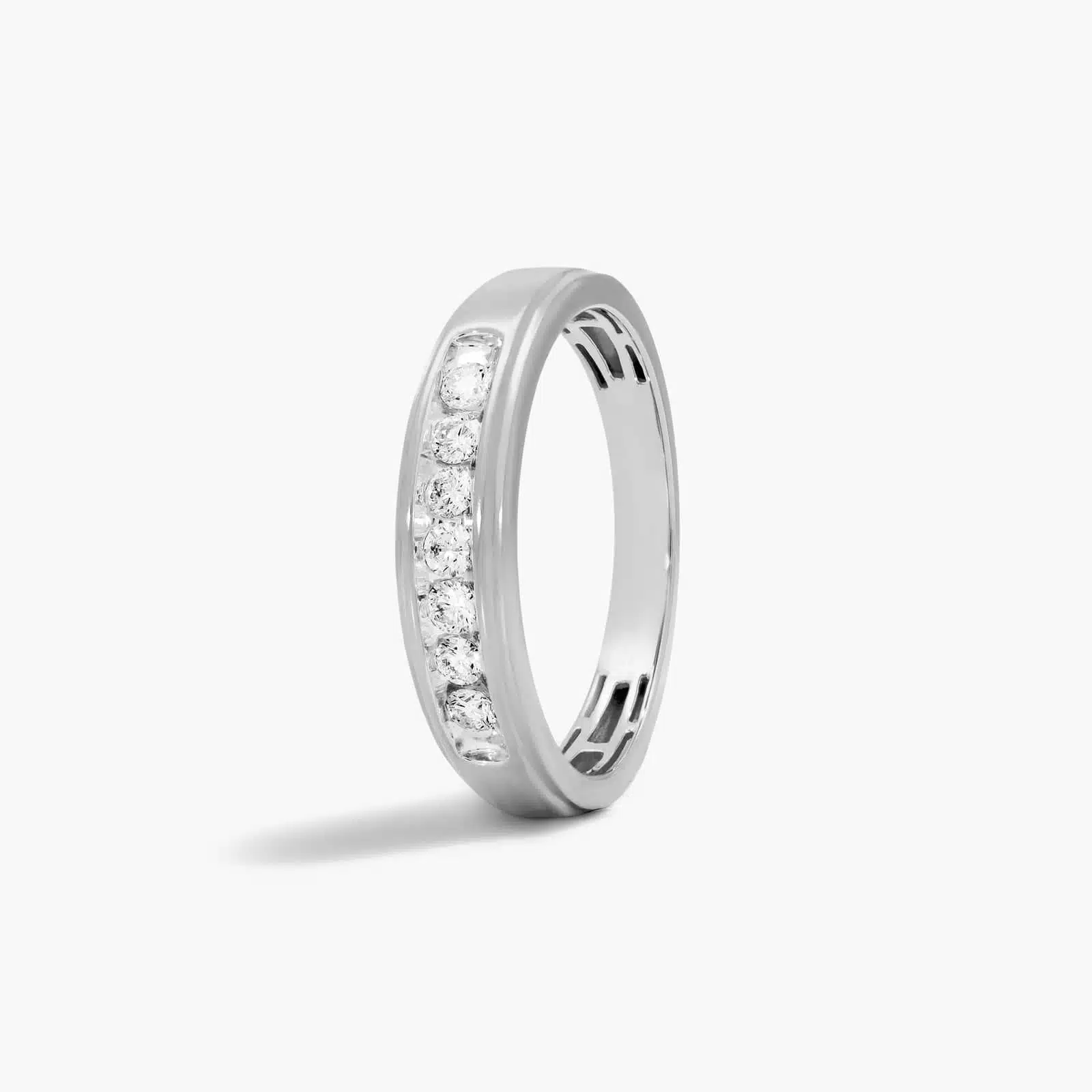 A Slender Channel Men's Diamond Wedding Band (5.50mm) with 0.33 CTW of diamonds, set in 14K White Gold.