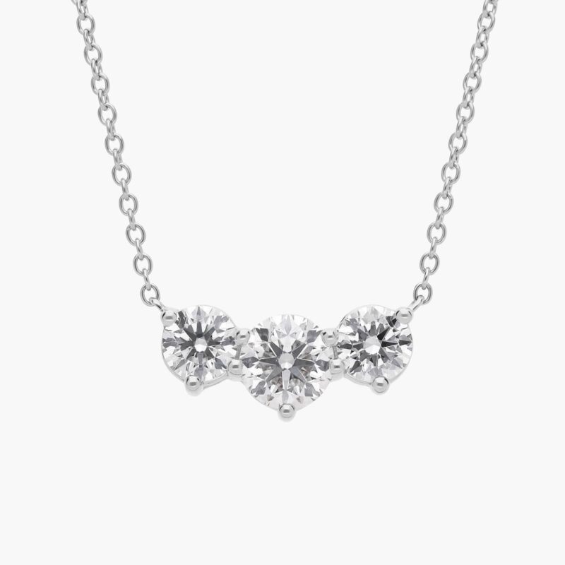 A Premier Three-Stone Diamond Necklace in Platinum, 1 1/2 CTW E-F/VS2 diamonds, the ultimate choice for Luxury Push Present Ideas.
