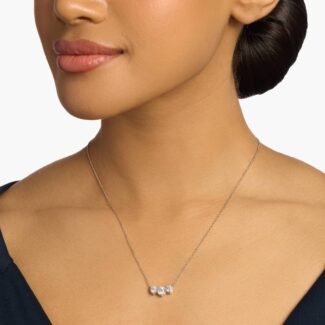 A Premier Three-Stone Diamond Necklace in Platinum, 1 1/2 CTW E-F/VS2 diamonds, the ultimate choice for Luxury Push Present Ideas.