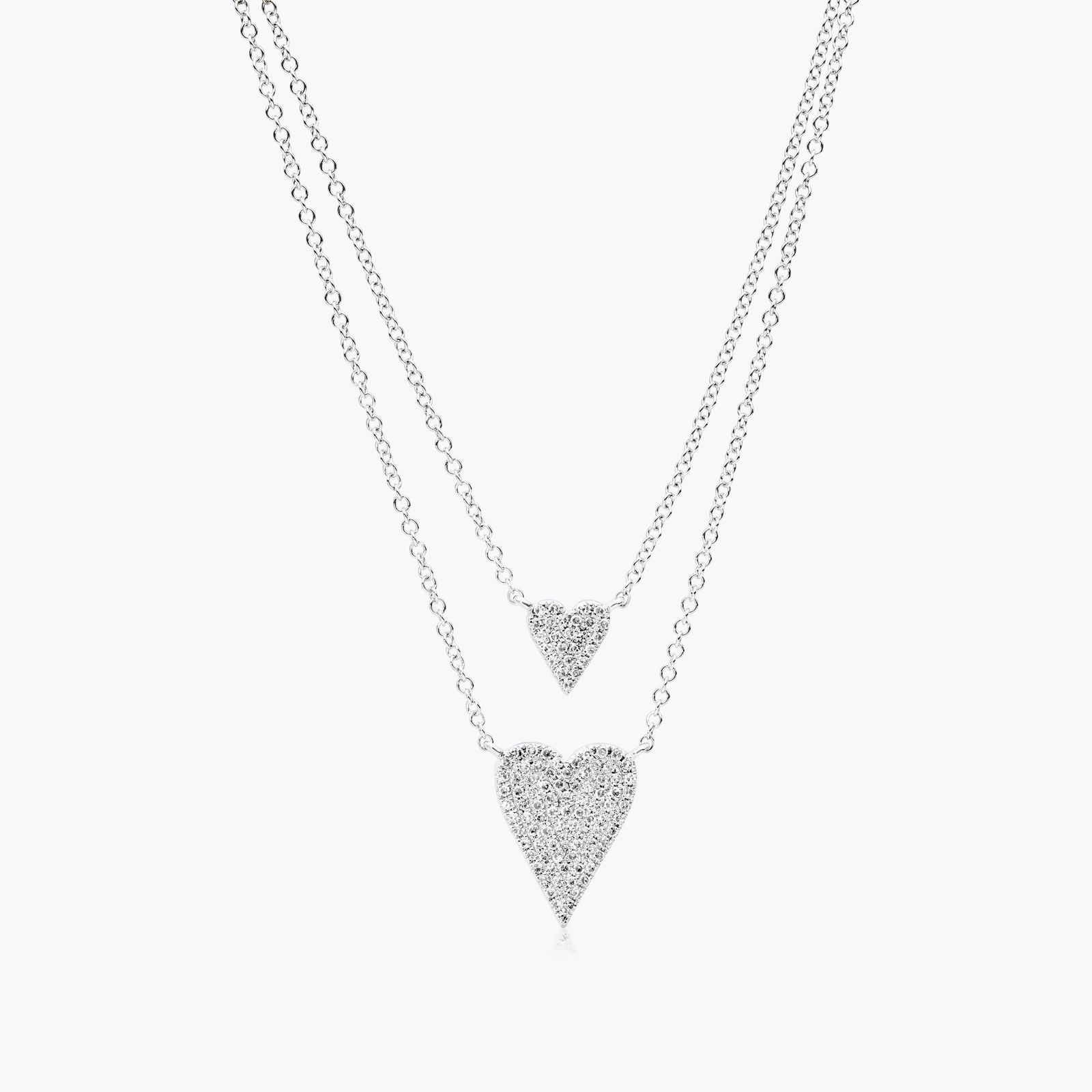 Two Hearts in One Layered Diamond Necklace In 14K White Gold A layered "Two Hearts in One" Diamond Necklace in 14K White Gold with 0.24 CTW, a sentimental option among Luxury Push Present Ideas and push present necklace for mom gifts.