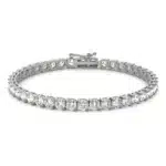 A Two-Prong Basket Tennis Bracelet with 9.66 CTW DEW Colorless Moissanite in 14K White Gold, the most glamorous option among Luxury Push Present Ideas and push present bracelet styles.