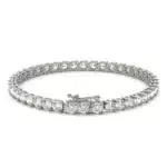 A Two-Prong Basket Tennis Bracelet with 9.66 CTW DEW Colorless Moissanite in 14K White Gold, the most glamorous option among Luxury Push Present Ideas and push present bracelet styles.