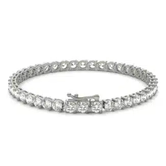A Two-Prong Basket Tennis Bracelet with 9.66 CTW DEW Colorless Moissanite in 14K White Gold, the most glamorous option among Luxury Push Present Ideas and push present bracelet styles.