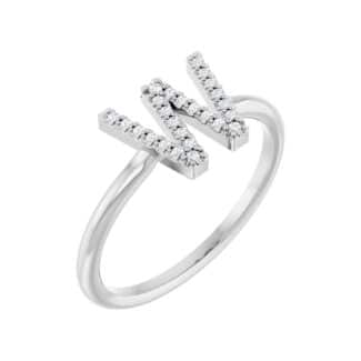 A personalized Diamond Initial Ring in solid Platinum with 0.06 CTW of natural diamonds, an enduring and luxurious choice among Luxury Push Present Ideas and push present ring options.