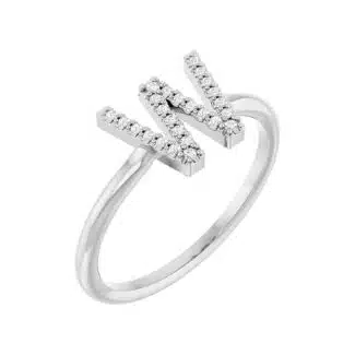 A personalized Diamond Initial Ring in solid Platinum with 0.06 CTW of natural diamonds, an enduring and luxurious choice among Luxury Push Present Ideas and push present ring options.