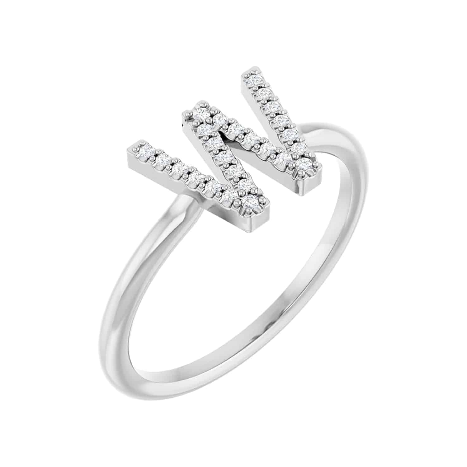 A personalized Diamond Initial Ring in solid Platinum with 0.06 CTW of natural diamonds, an enduring and luxurious choice among Luxury Push Present Ideas and push present ring options.