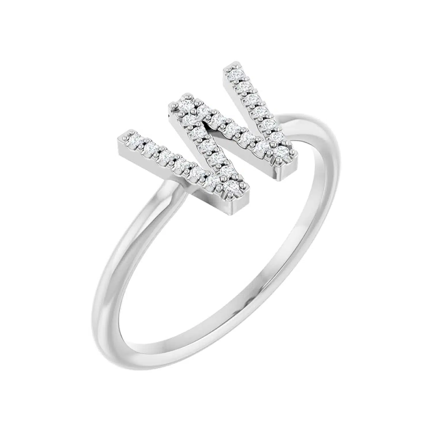 A personalized Diamond Initial Ring in solid Platinum with 0.06 CTW of natural diamonds, an enduring and luxurious choice among Luxury Push Present Ideas and push present ring options.