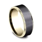 A Bastion Fluted Bevel Black Titanium and 14K Yellow Gold Mens Black Gold Wedding Bands style (8.00mm) with a brushed black center and polished gold edges.