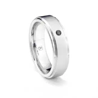 An 8MM Solitaire Black Diamond Mens Cobalt Diamond Wedding Bands ring in Hypoallergenic Cobalt Chrome with a raised center.