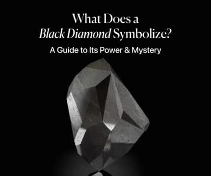 Feature image for an article on black diamond symbolism, showing a large, raw black diamond crystal with rough texture on a black background.