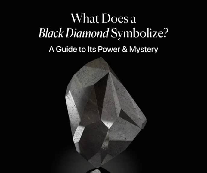 Feature image for an article on black diamond symbolism, showing a large, raw black diamond crystal with rough texture on a black background.