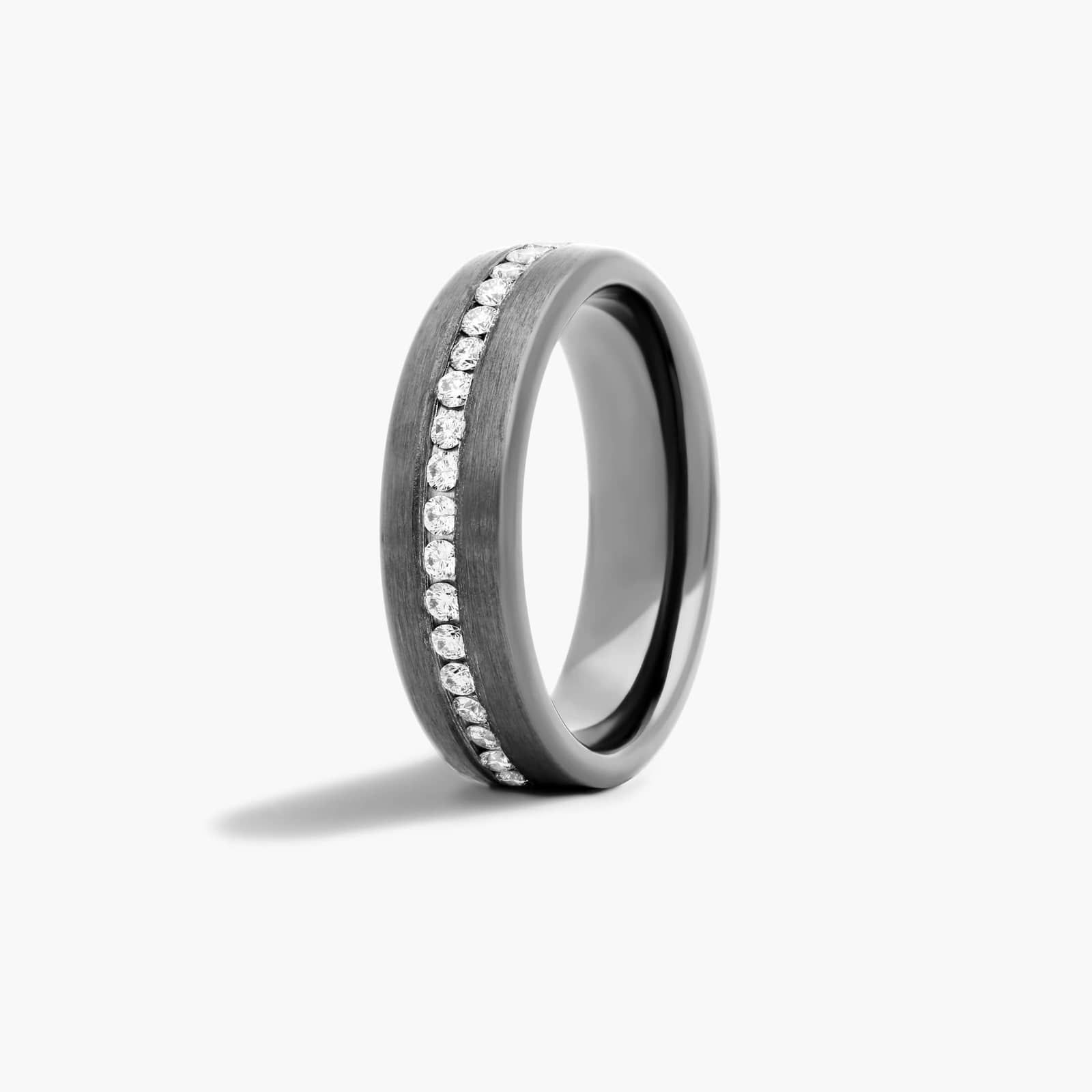 A Channel Set Black Wedding Bands For Men With Diamonds in Black Titanium (6.50mm) with 0.40 CTW G-H/SI1-SI2 diamonds.