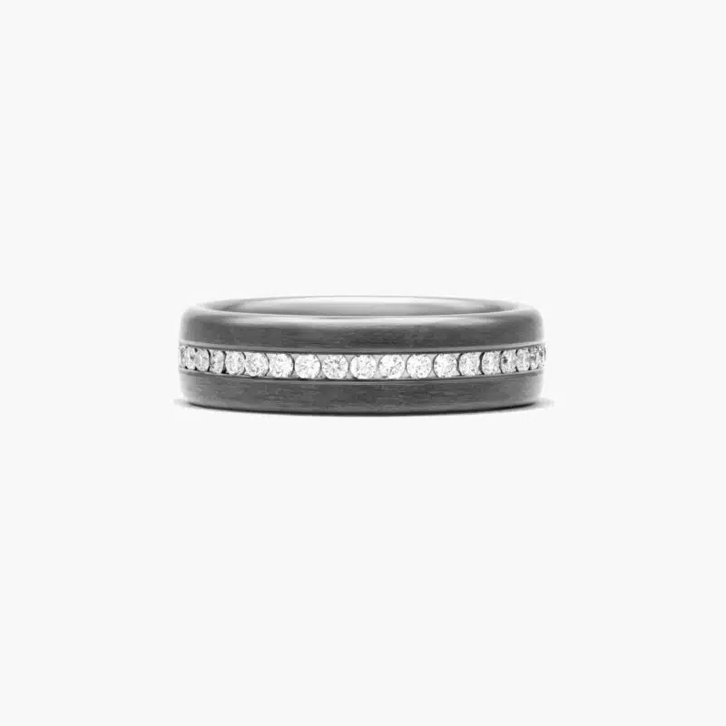 A Channel Set Black Wedding Bands For Men With Diamonds in Black Titanium (6.50mm) with 0.40 CTW G-H/SI1-SI2 diamonds.