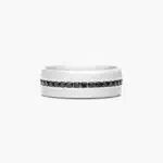 A Comfort Fit Mens White Gold Black Diamond Wedding Bands (7.50mm) in 18K White Gold with 0.40 CTW channel-set Black Diamonds.