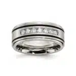 A Solid Titanium Mens Titanium Wedding Bands With Diamonds (9mm) with a Matte Brushed Enameled Finish and 1/2 CTW diamonds.