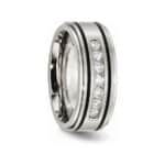 A Solid Titanium Mens Titanium Wedding Bands With Diamonds (9mm) with a Matte Brushed Enameled Finish and 1/2 CTW diamonds.