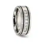 A Solid Titanium Mens Titanium Wedding Bands With Diamonds (9mm) with a Matte Brushed Enameled Finish and 1/2 CTW diamonds.