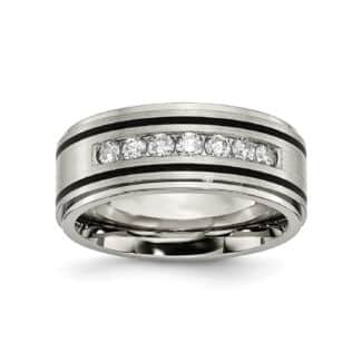 A Solid Titanium Mens Titanium Wedding Bands With Diamonds (9mm) with a Matte Brushed Enameled Finish and 1/2 CTW diamonds.