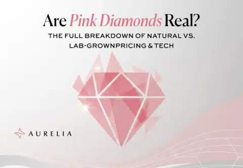 Feature image: Stylized geometric pink diamond with the title "Are Pink Diamonds Real? The Full Breakdown of Natural vs. Lab-Grown Pricing & Tech," representing the core topic of diamond authenticity and value.