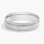 A Hammered Milgrain Comfort Fit Mens Wedding Band in Platinum (6.00mm) with an artistic hammered finish and polished edges.