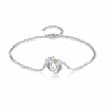 A personalized Heart Infinity Birthstone Baby's Footprint Charm Bracelet in real gold, engraved with names and featuring two birthstones, a superb option for Luxury Push Present Ideas.