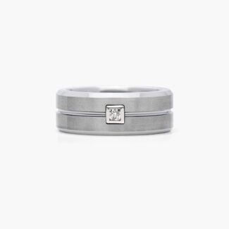 A Round Cut Diamond Mens Tungsten Wedding Bands With Diamonds by TRITON (9.00mm) in White Tungsten Carbide with a 0.1 CTW diamond.