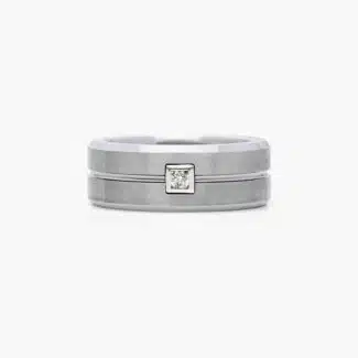 A Round Cut Diamond Mens Tungsten Wedding Bands With Diamonds by TRITON (9.00mm) in White Tungsten Carbide with a 0.1 CTW diamond.