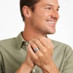 A Round Cut Diamond Mens Tungsten Wedding Bands With Diamonds by TRITON (9.00mm) in White Tungsten Carbide with a 0.1 CTW diamond.